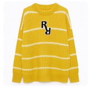 Peacebird Mustard Yellow And White Striped
Oversized Sweater Size Medium EUC!
